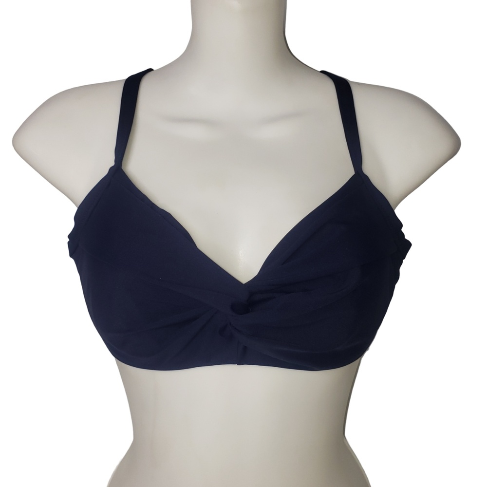 Athleta Twister Bikini Top Twist Front Cross Straps Underwire Navy Blue 34B/C